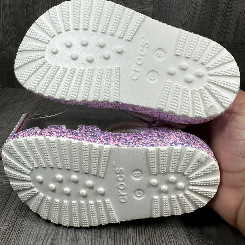 Crocs Fisherman Sandals Kids Size C8 Pink Glitter Sparkly Summer Casual NEW